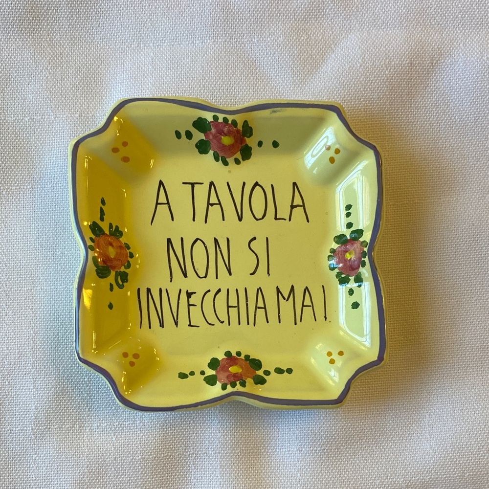 Vintage Handpainted Italian proverb trinket, sauce or appetizer plate. EUC